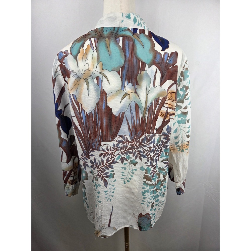 Citron Santa Monica Tunic Large White Butterfly Bamboo Rayon Button Down Artsy - Picture 3 of 9